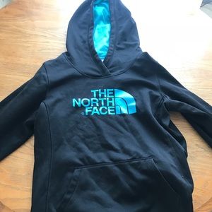 Blue and black north face hoodie